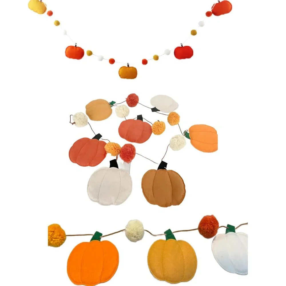 Adorable 6ft. Fall Pumpkin & Pom Poms Garland
